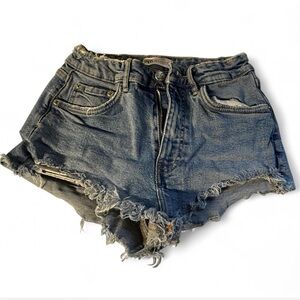 Zara Blue Frayed Jean Shorts